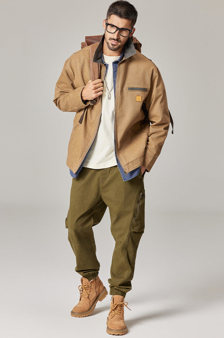 Canvas Jacke Herren klassisch robust Reißverschluss mit Taschen vielseitig