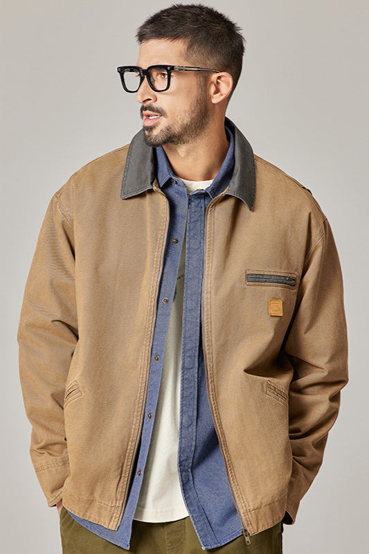 Canvas Jacke Herren klassisch robust Reißverschluss mit Taschen vielseitig