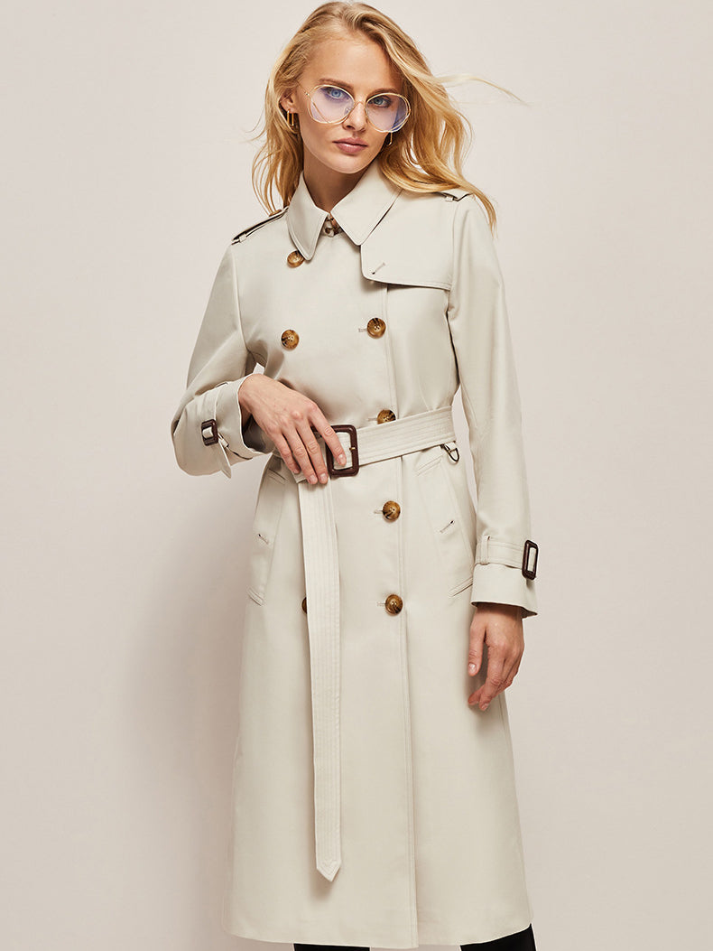 Klassischer Trenchcoat Damen Lang Mit Gürtel – Eleganter Übergangsmantel Herbst