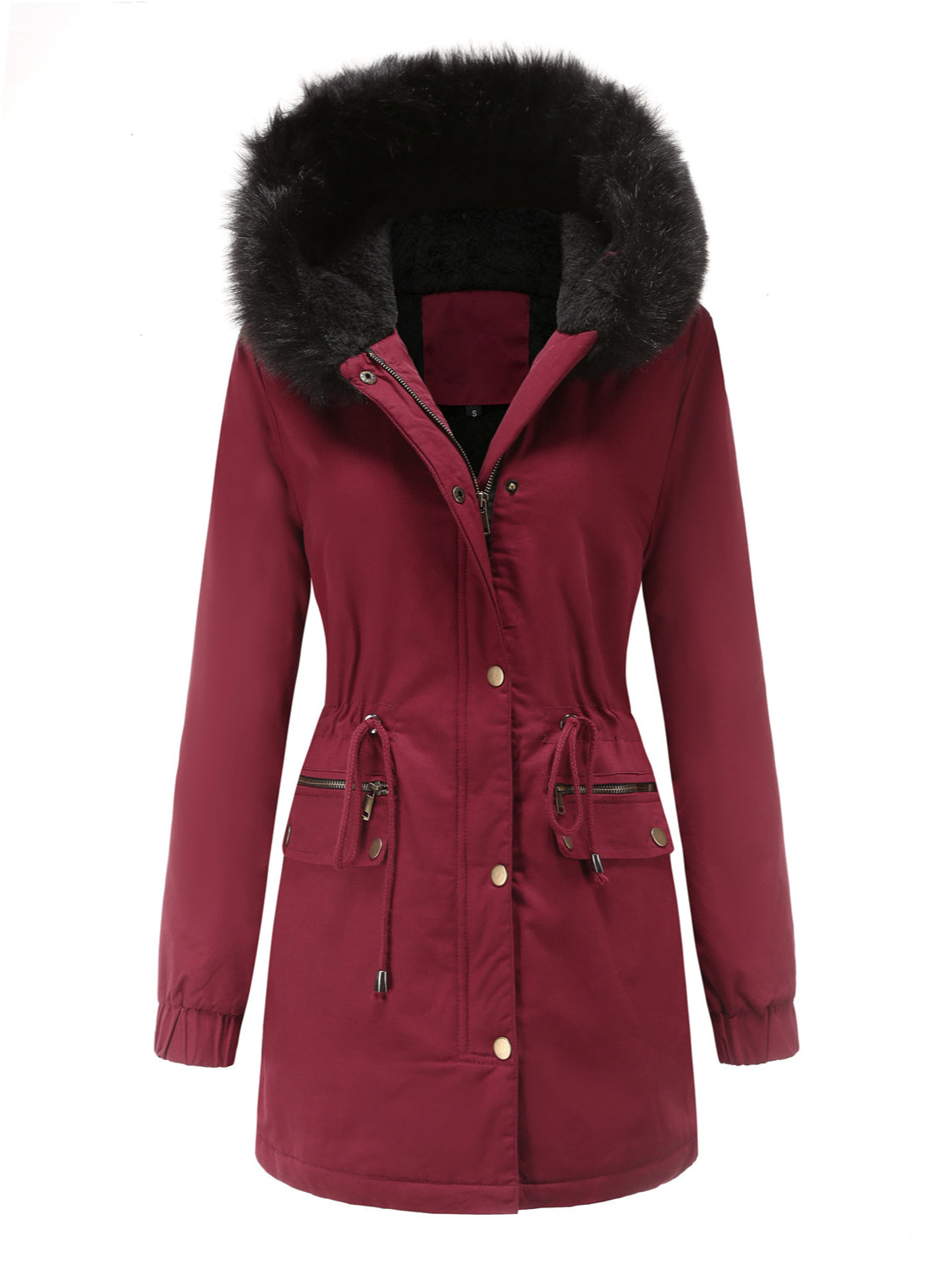 Warme Damen Winterjacke Mit Fellkapuze – Gefütterte Parka Jacke Mit Taillenzug