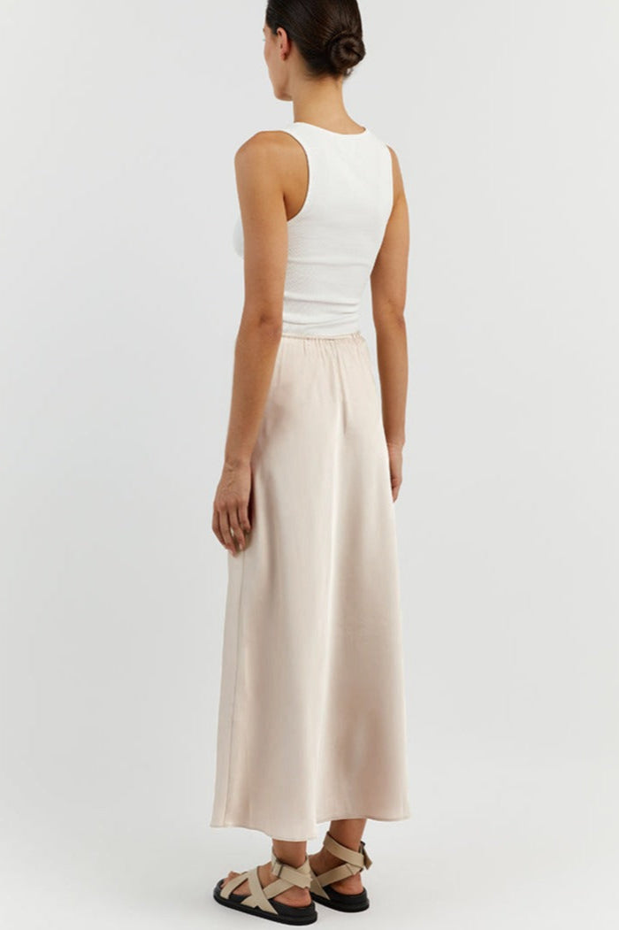 Soft Ivory Tie Waist Maxi Skirt