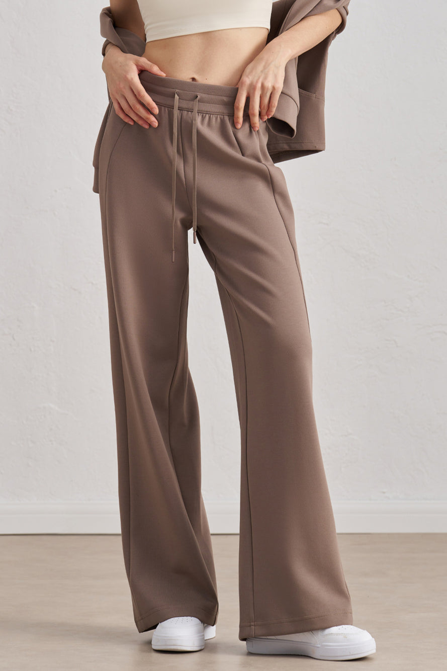 Women's Casual Wide-Leg Pants in Taupe with Drawstring Everyday Wear