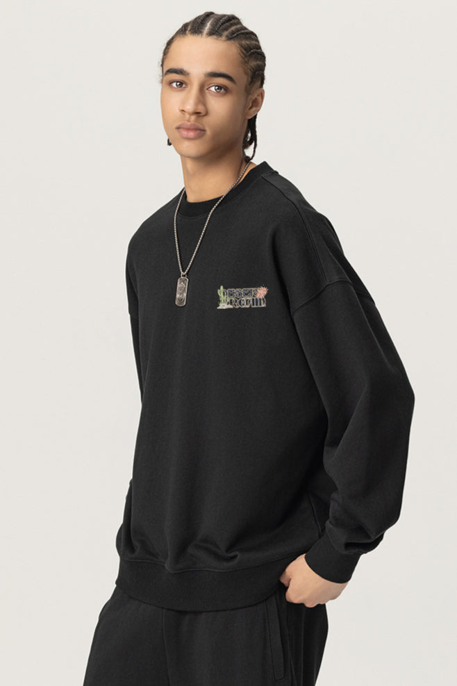 Men's Casual Crew Neck Sweatshirt with Subtle Graphic Detail