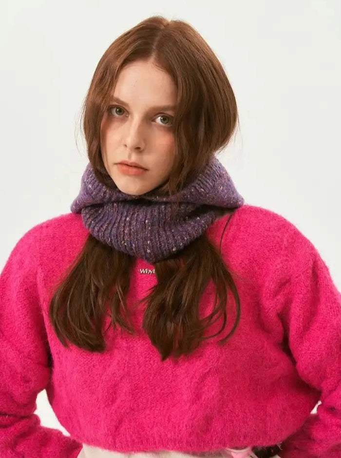 Purple Knitted Hooded Scarf