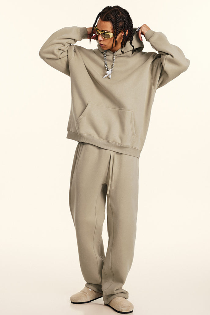 Solid Color Relaxed Casual Thickened Cozy Hoodie and Sweatpants Set