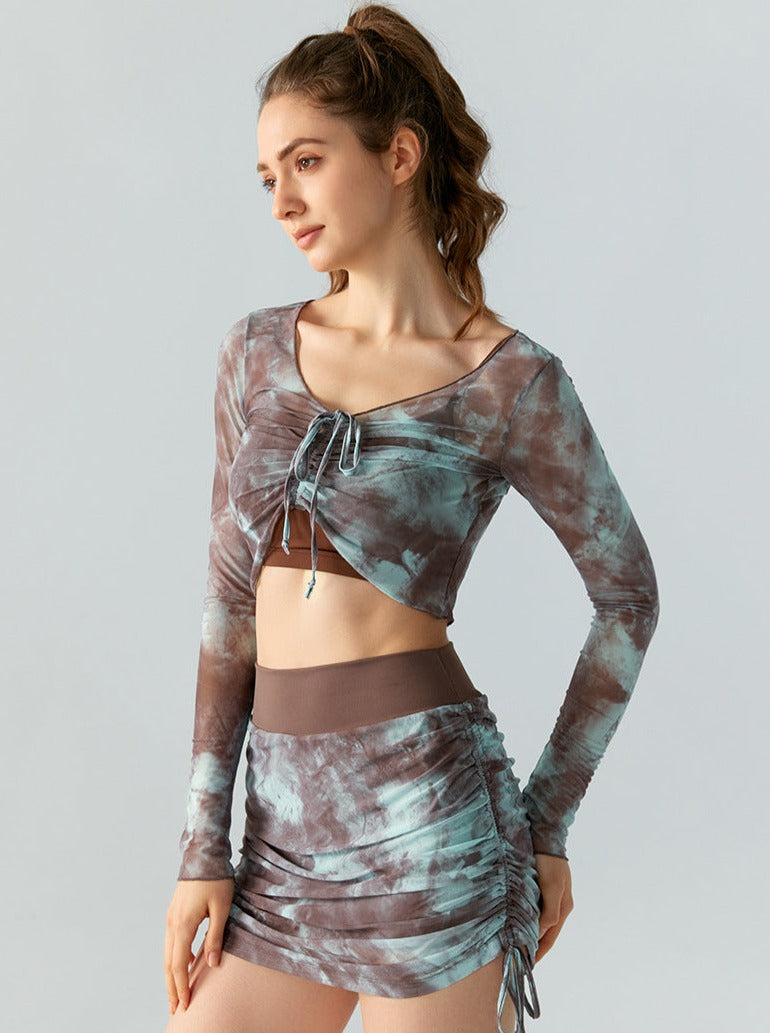 Tie Dye Long Sleeve Mesh Slim Crop Top