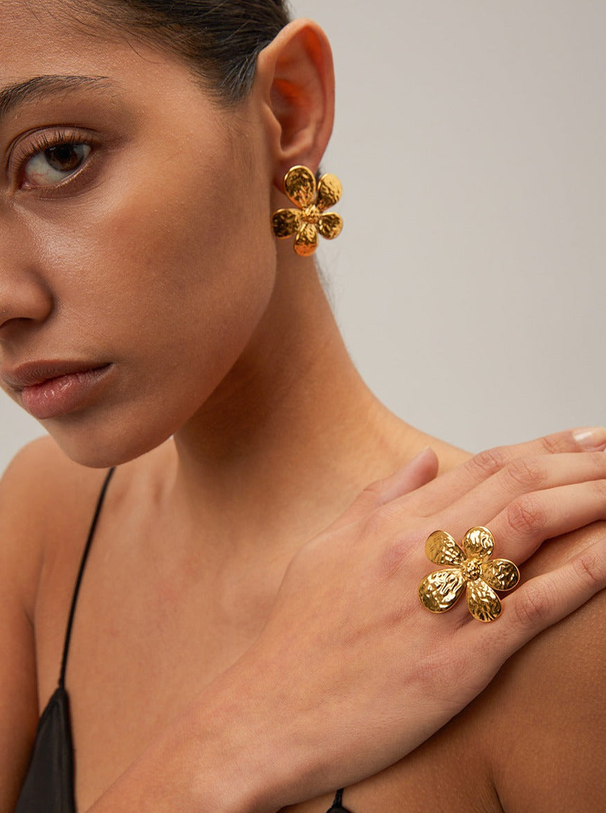 18K Gold Stainless Flower Earrings