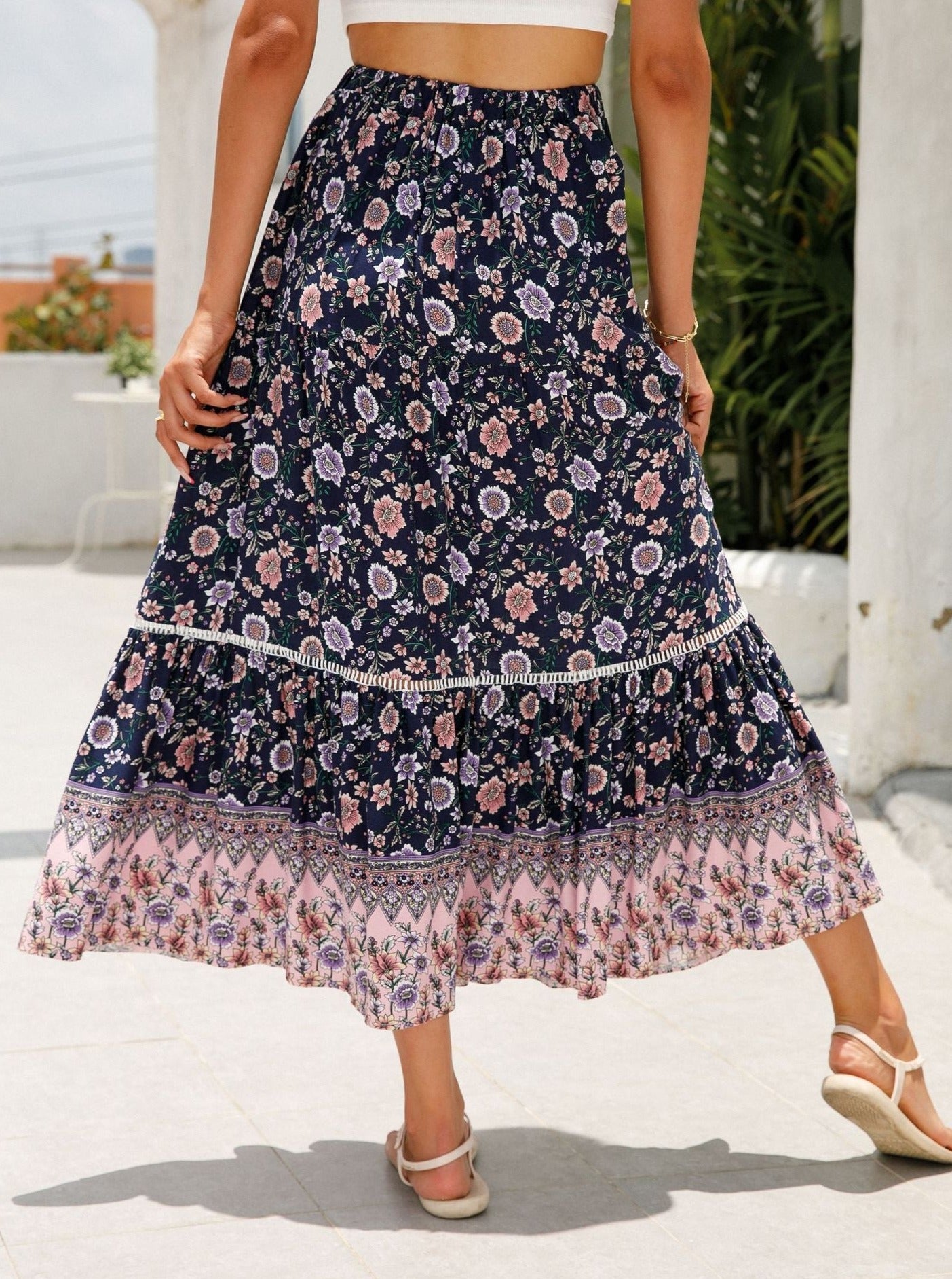 Long Lace Splicing Bohemian Style Skirt