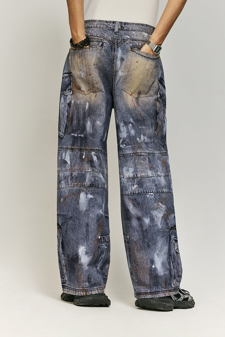 Casual Cargo-Inspired Wide-Leg Denim Pants