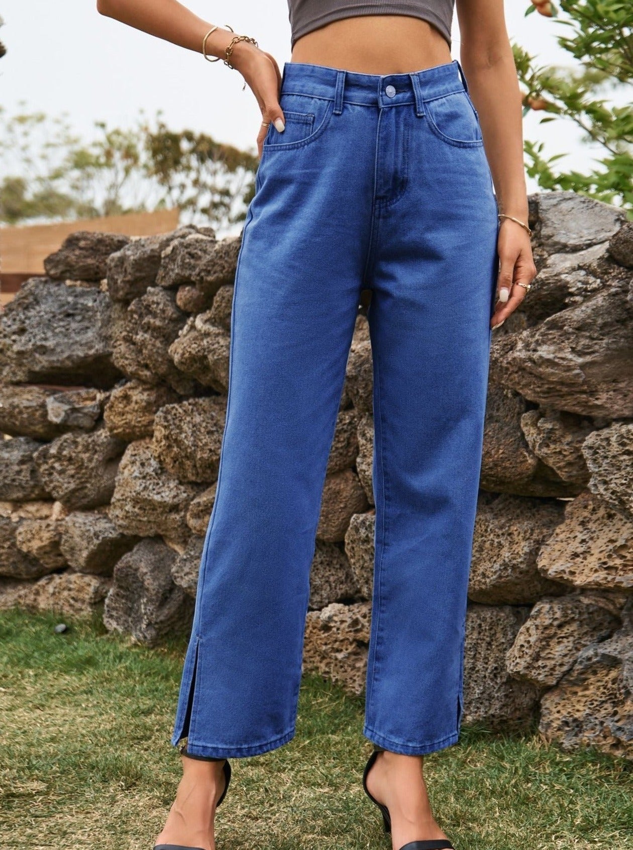 High Waist Wide-Leg Casual Denim Pants