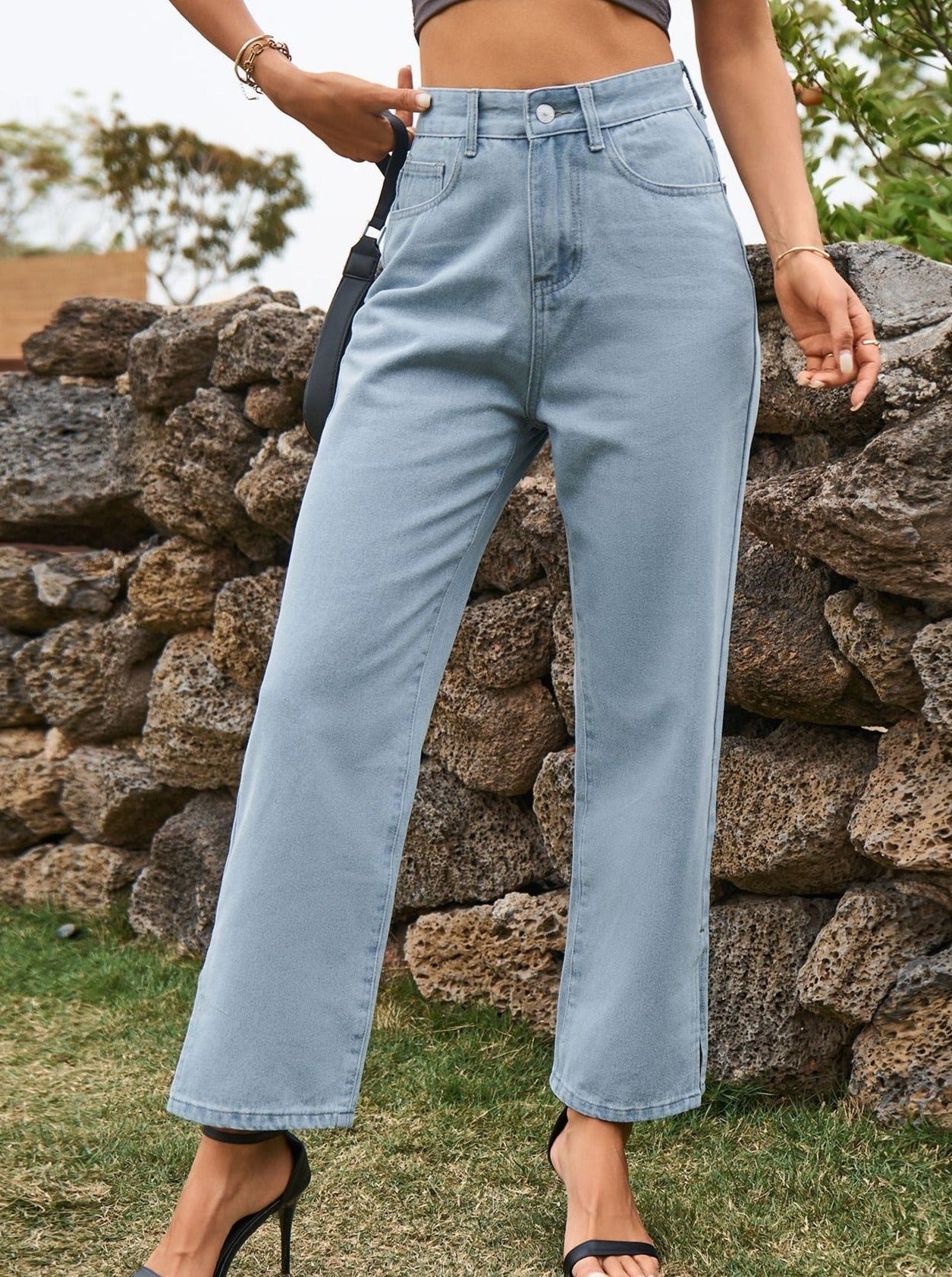 High Waist Wide-Leg Casual Denim Pants