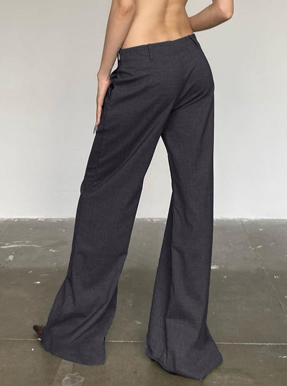 Low Waist Plain Slim Wide Leg Pants