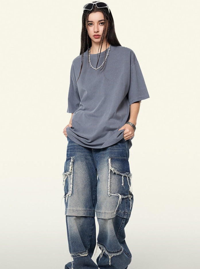 Trendy Solid Color Vintage Half-Sleeve Loose T-Shirt