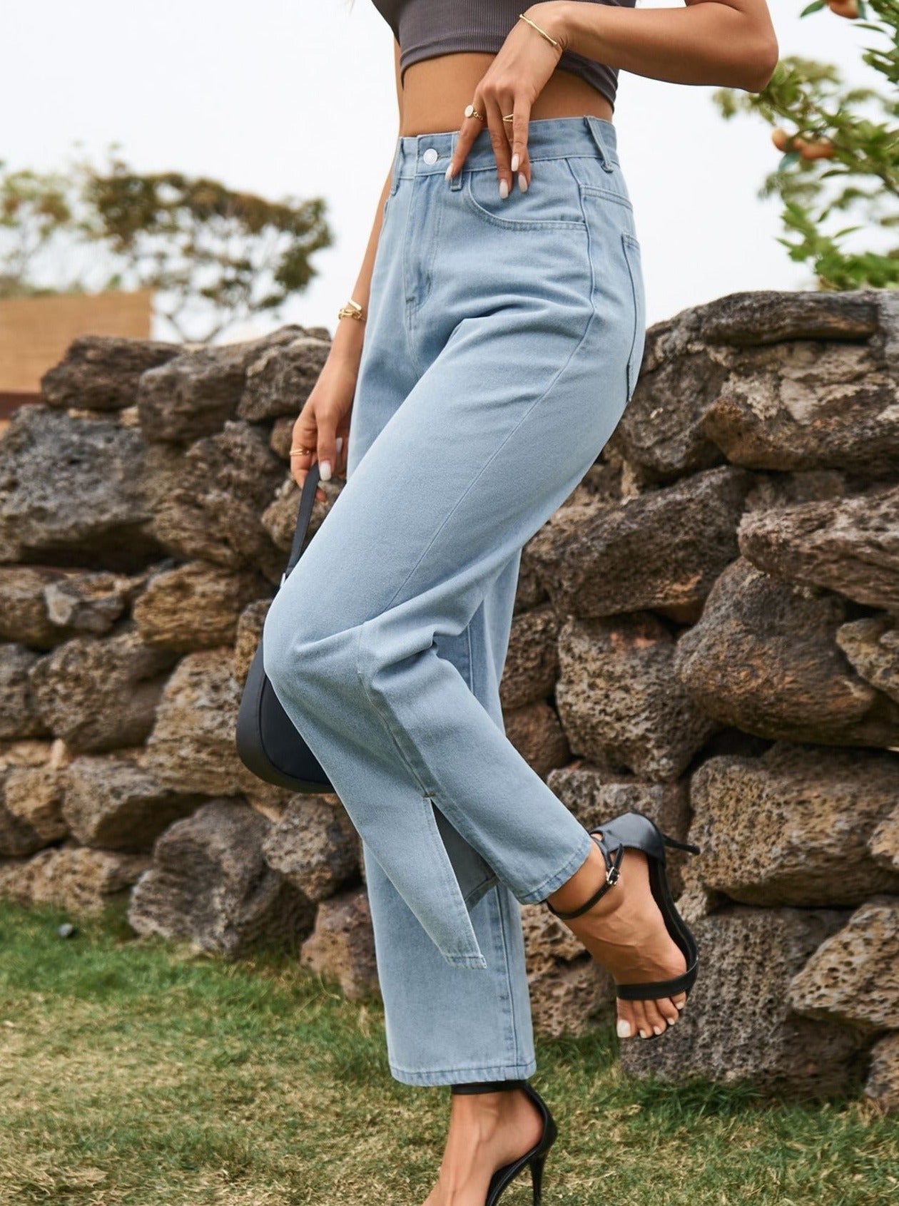 High Waist Wide-Leg Casual Denim Pants