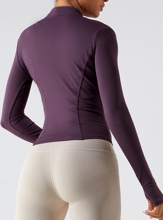 Violet Zipper Long-Sleeved Quick Drying Fitness Sports Top