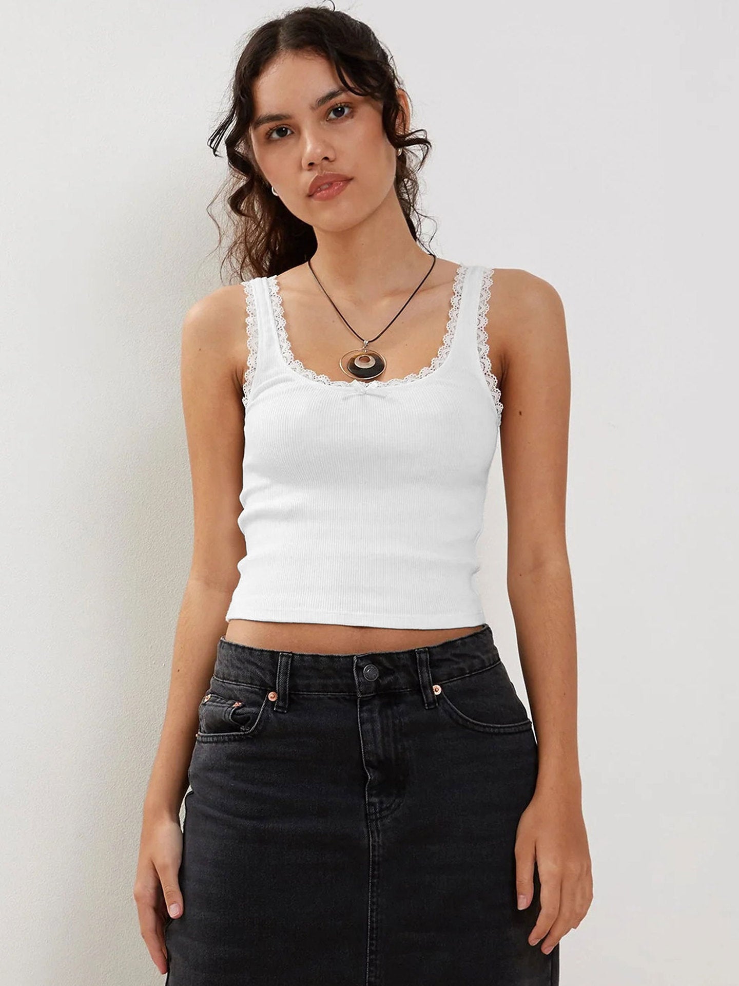 White Tank Lace Sleeveless Crop Top