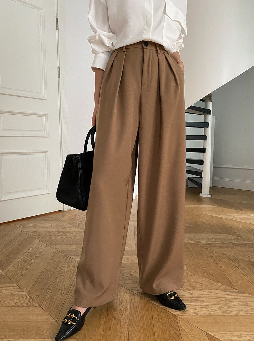 Khaki Wide Leg Suit Pants