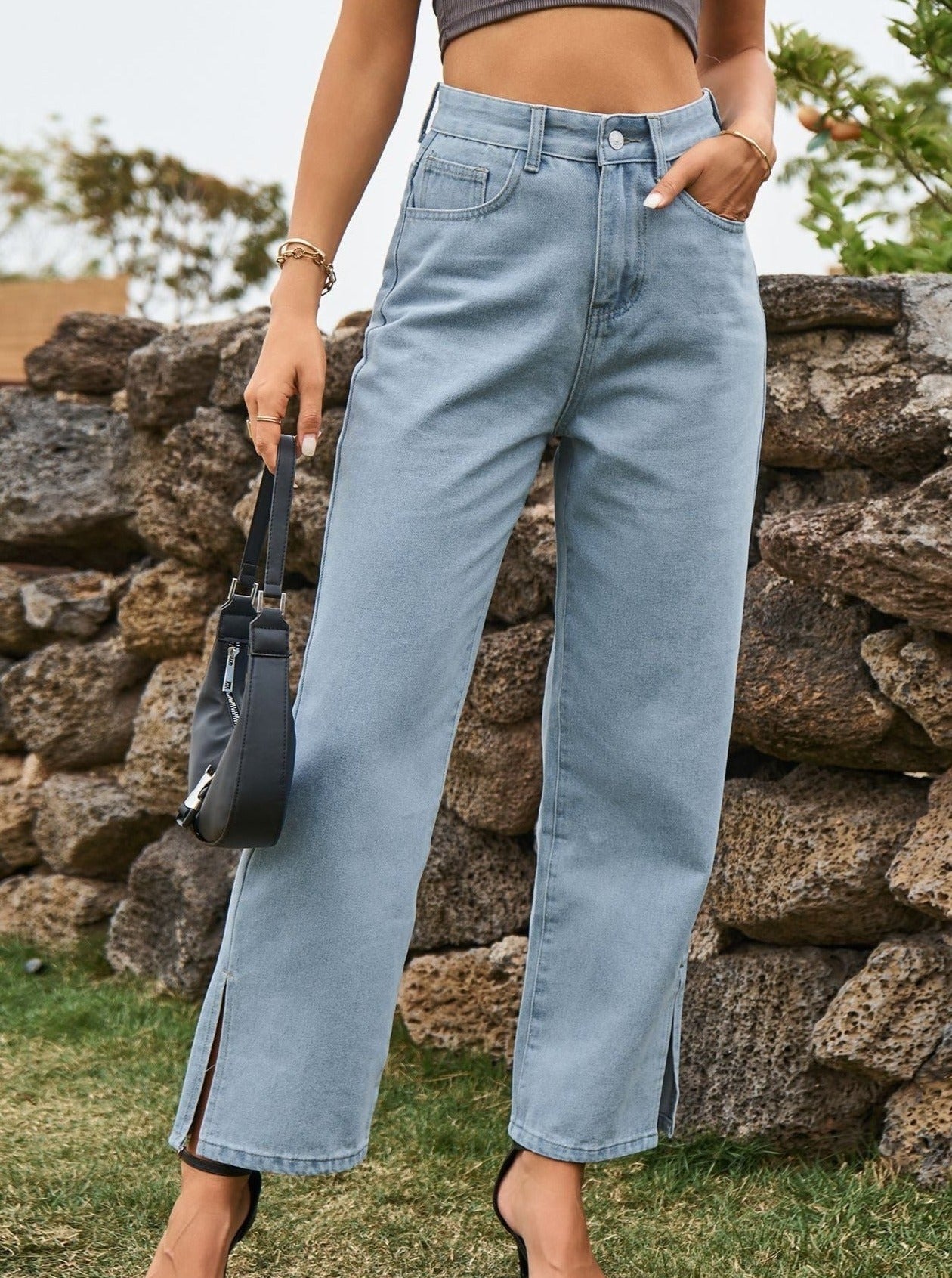 High Waist Wide-Leg Casual Denim Pants