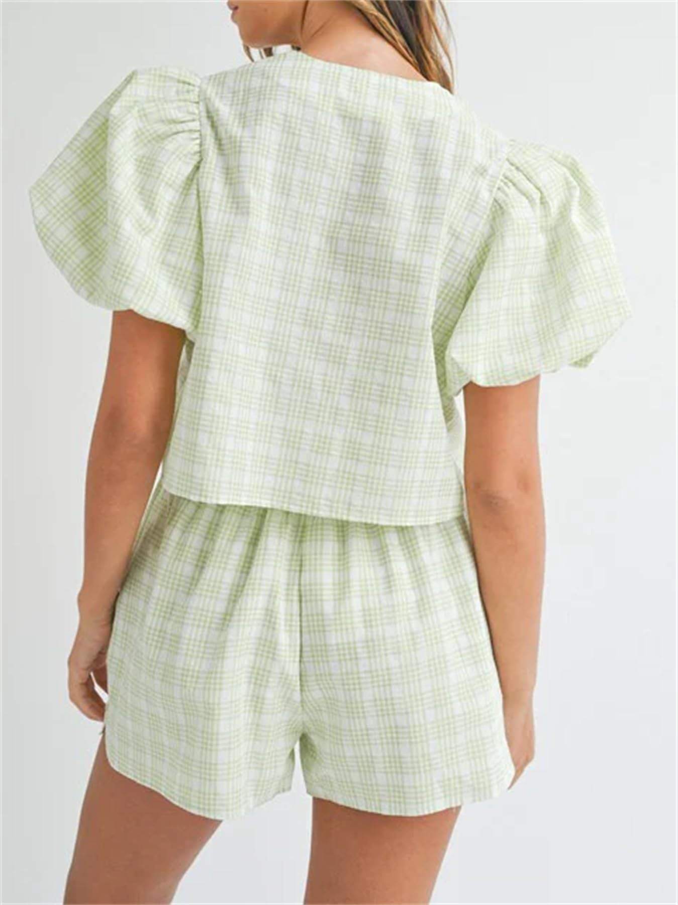 Puff Sleeve Buttoned Shirt and Shorts Set