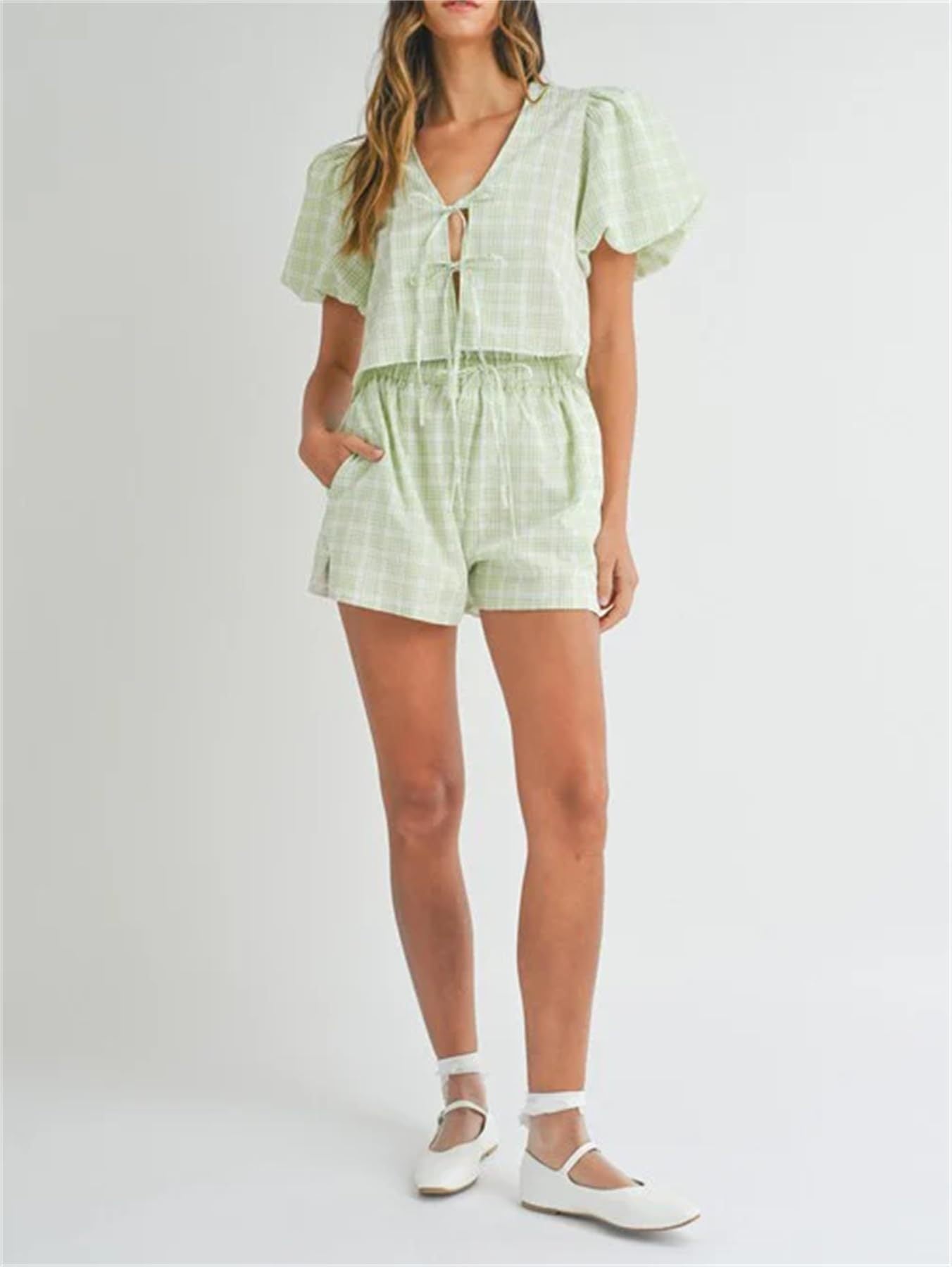 Puff Sleeve Buttoned Shirt and Shorts Set