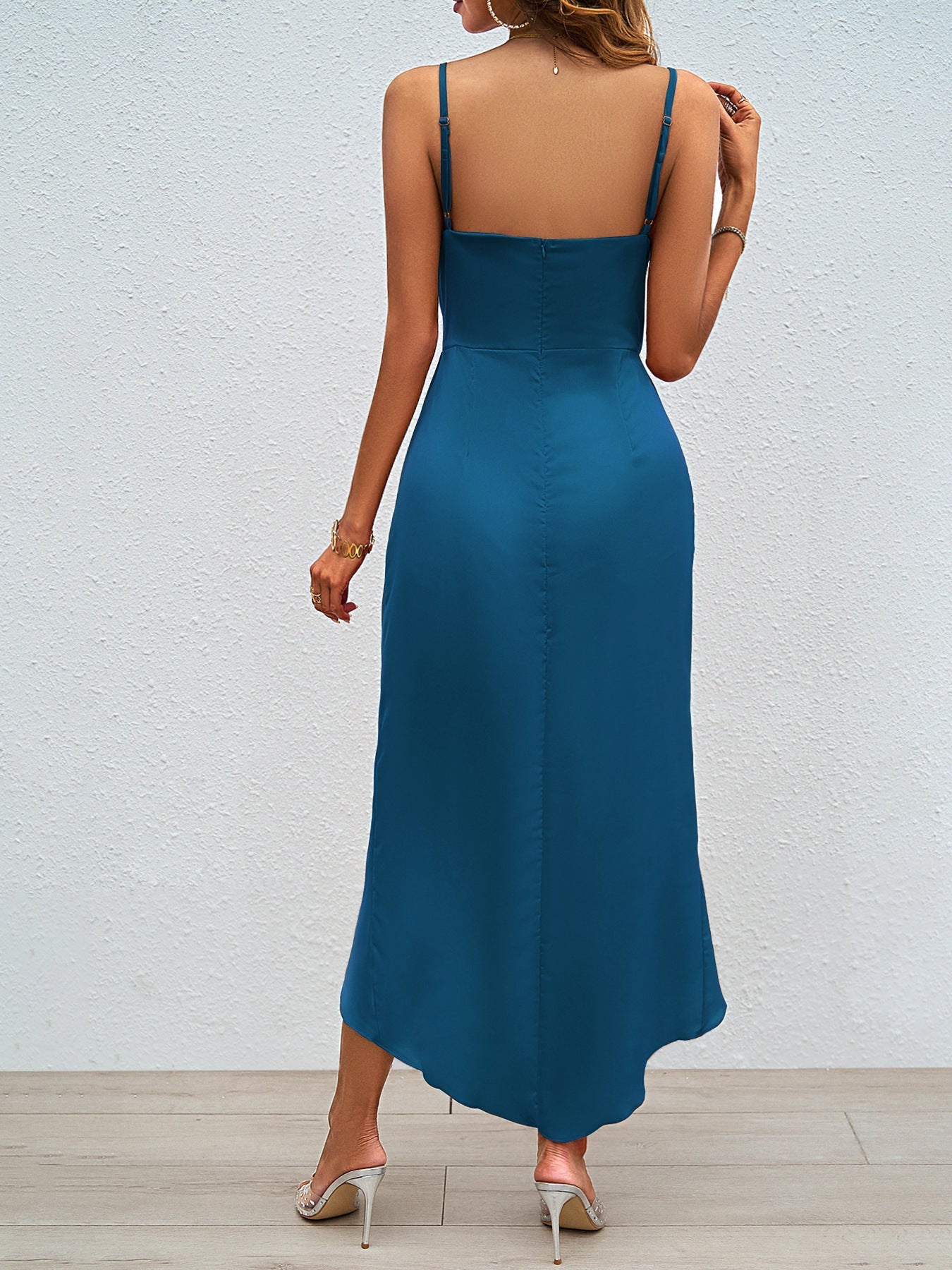 Asymmetrical Solid Color Midi Dress