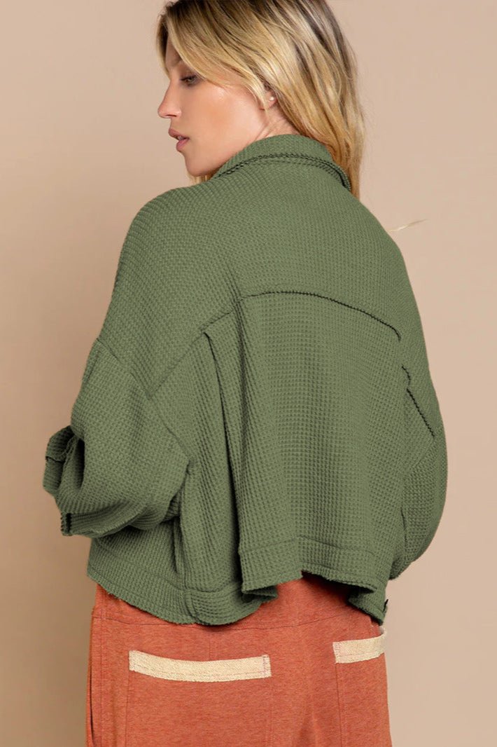 Green Long Sleeve Solid Color Collared Jacket