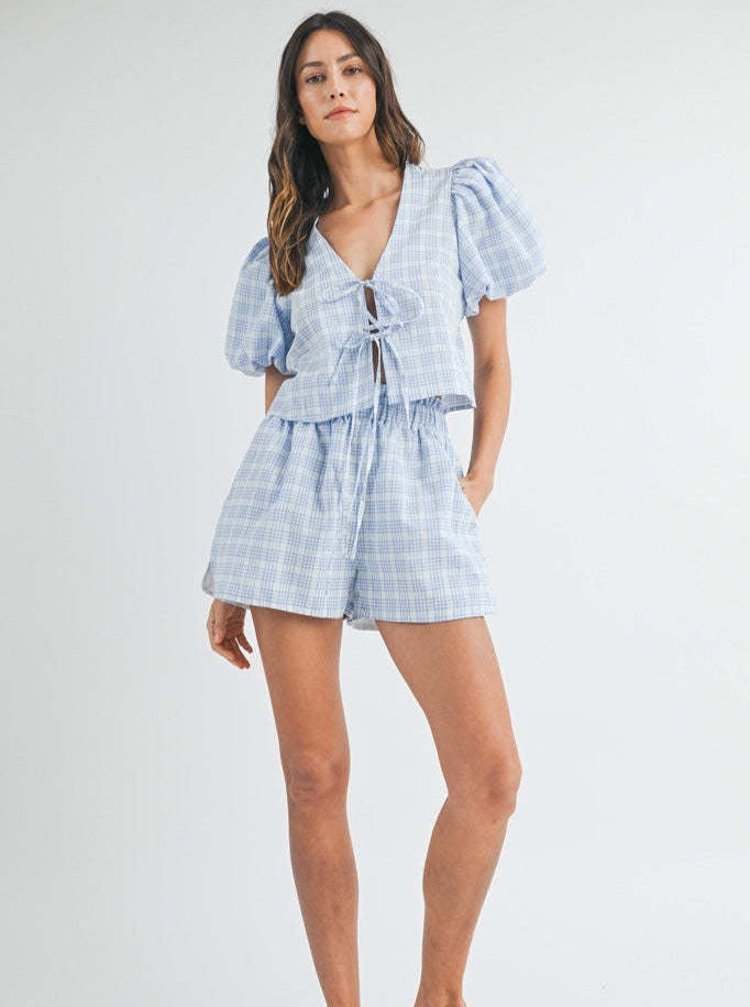 Puff Sleeve Buttoned Shirt and Shorts Set