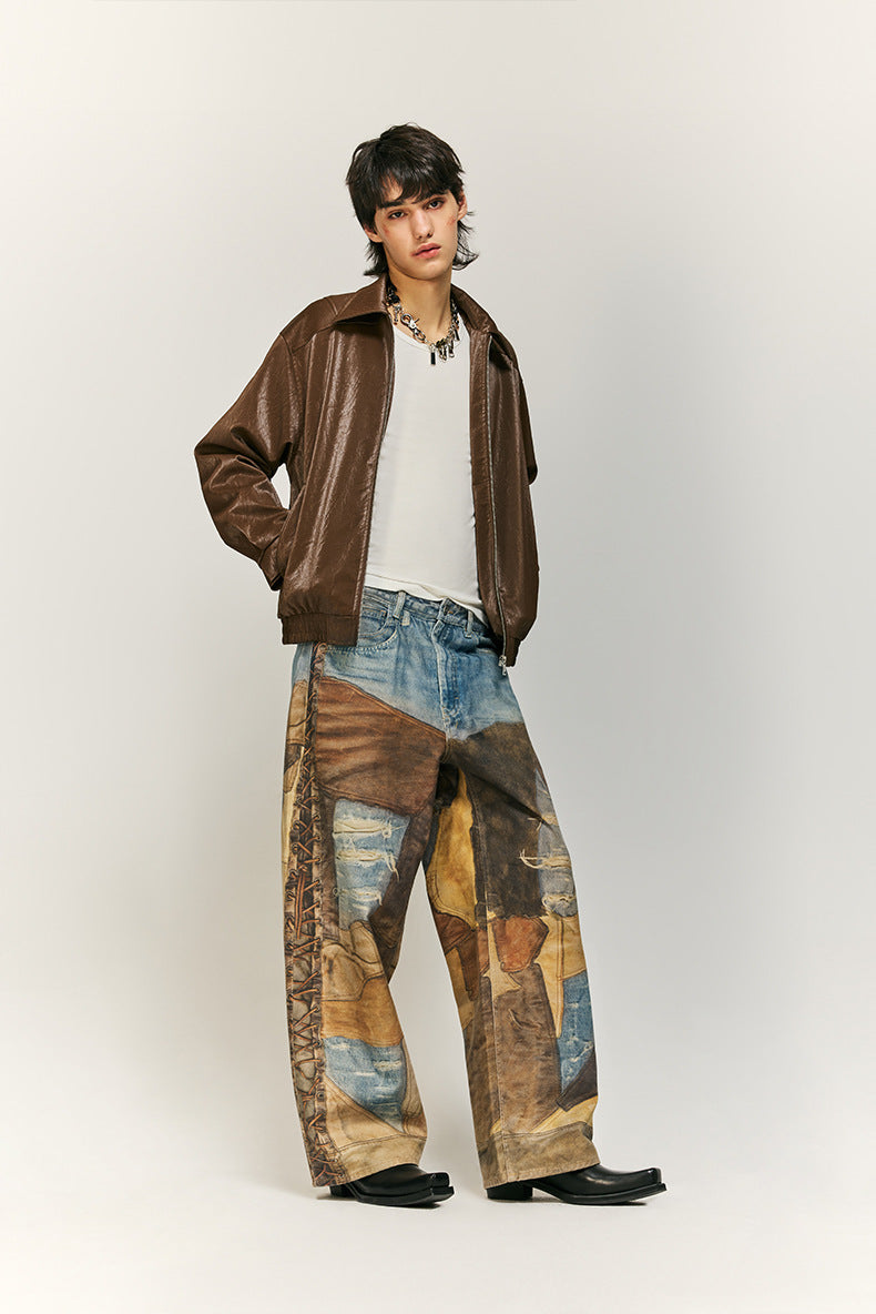 Stylish Patchwork Wide-Leg Jeans