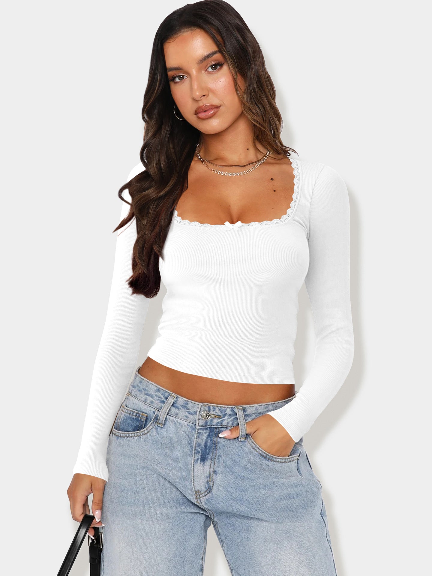 Sexy Laced White Long Sleeve Crop Top