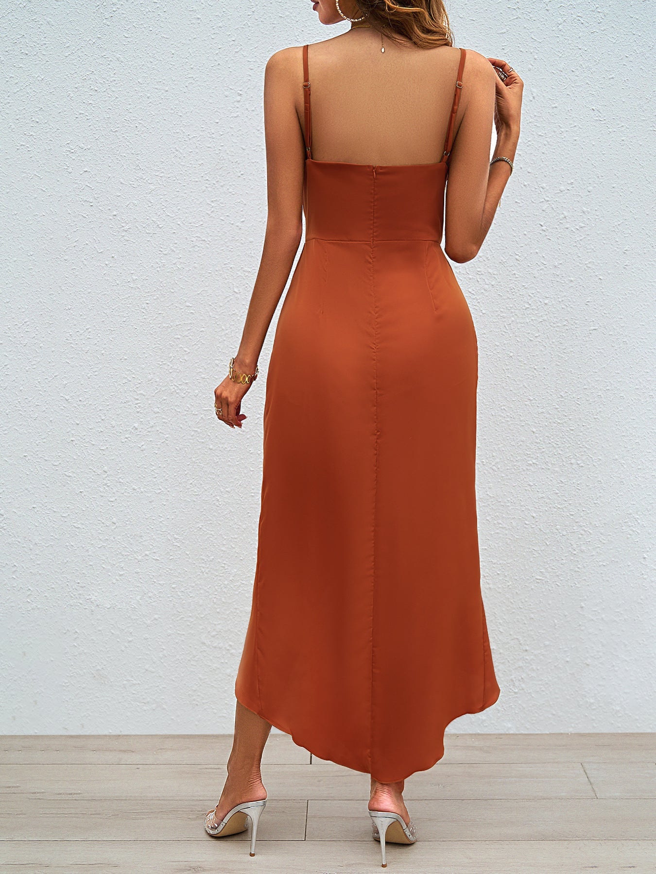 Asymmetrical Solid Color Midi Dress