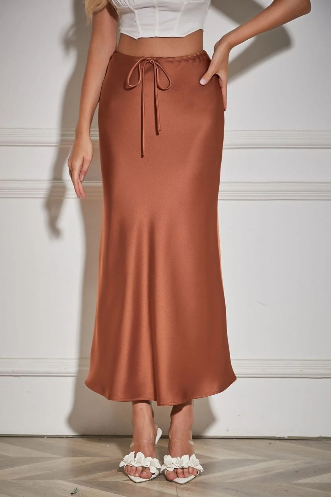 Terracotta Tie Waist Maxi Skirt