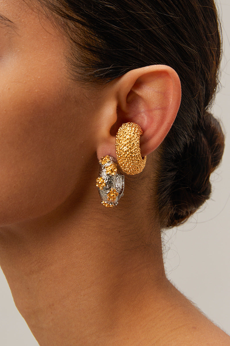 Elegant Floral Embossed Hoop Earrings