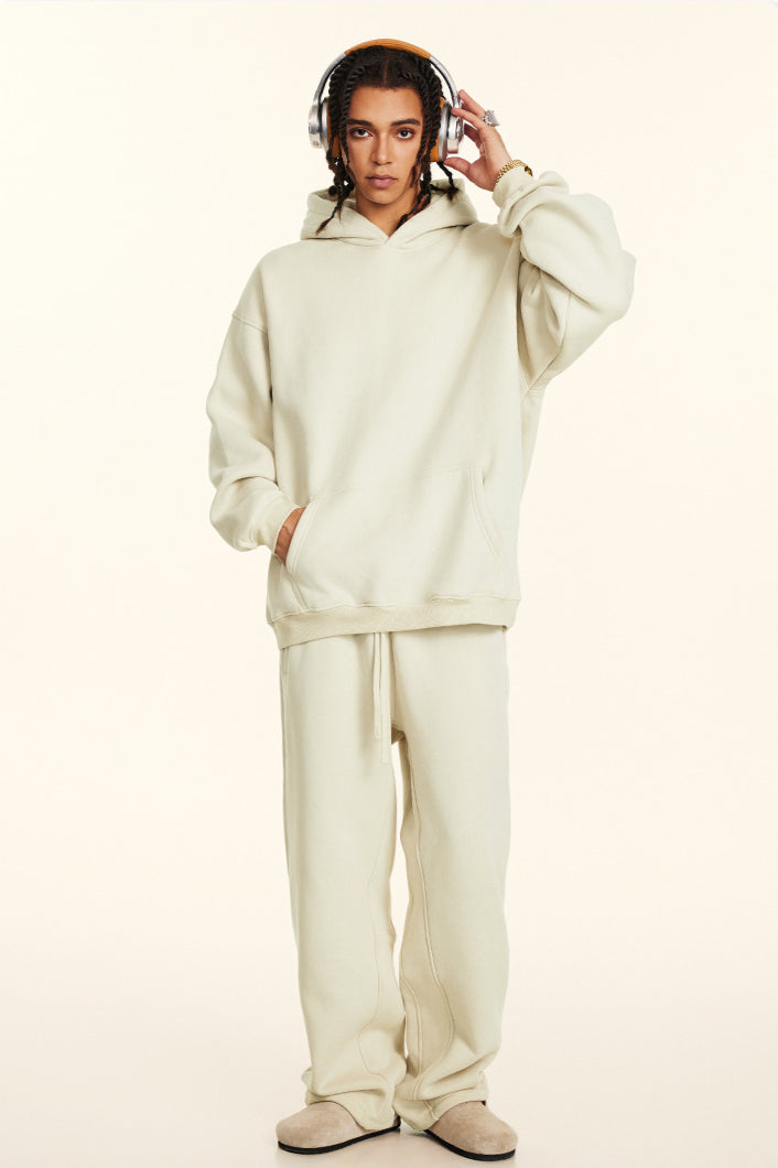 Solid Color Relaxed Casual Thickened Cozy Hoodie and Sweatpants Set