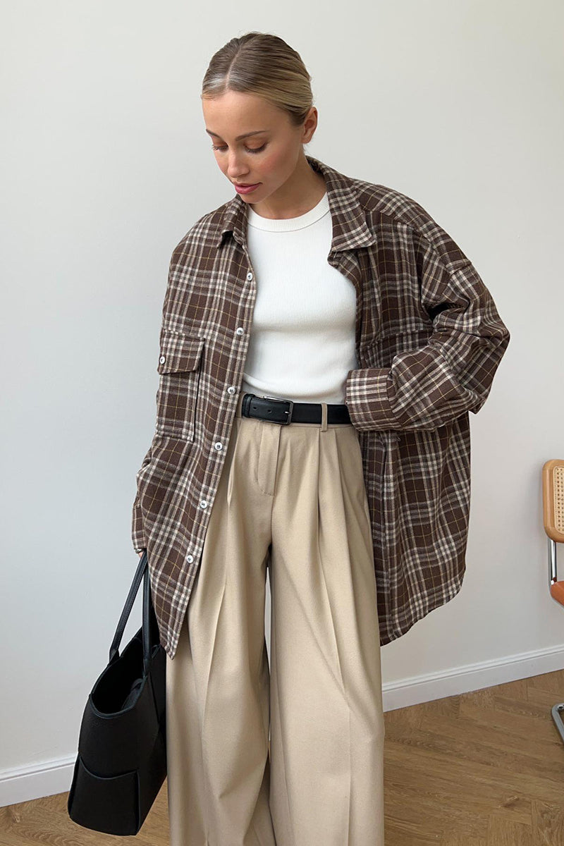 Women's Vintage Double Pocket Plaid Overshirt