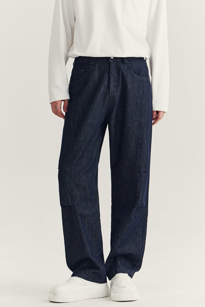 Wide-Leg Denim Cargo Pants