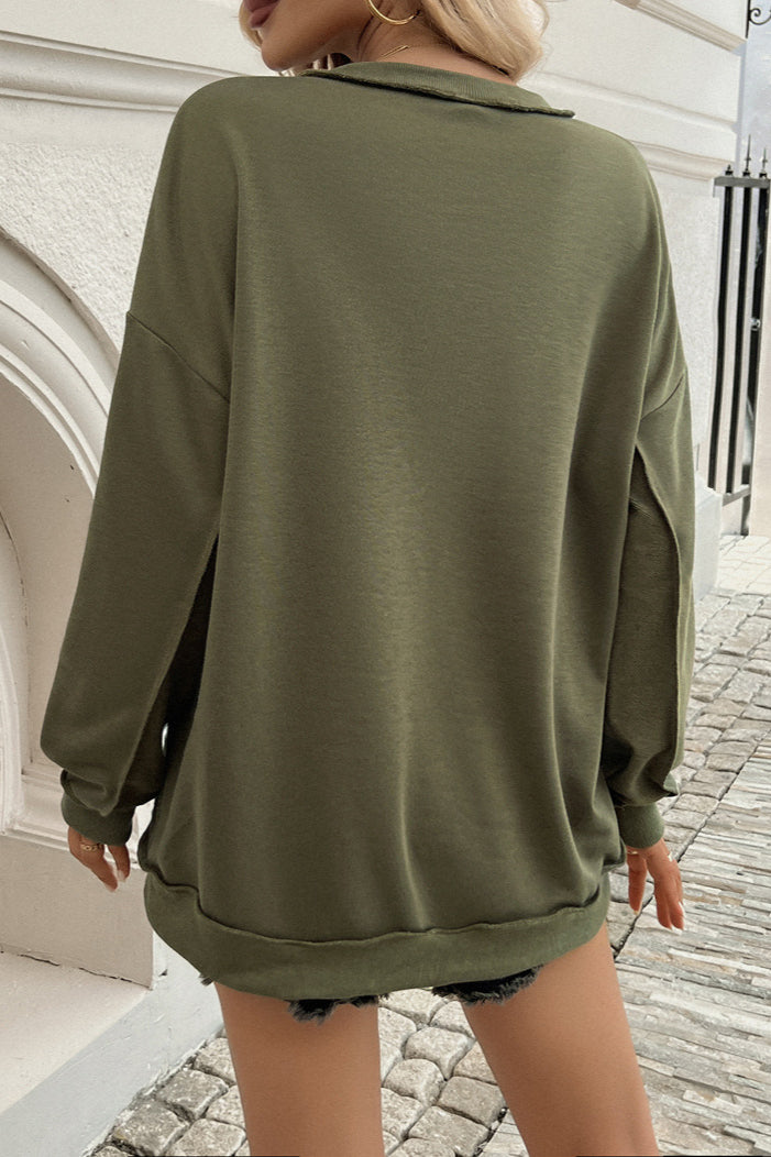 Women's Casual Olive Green Henley SweatShirt